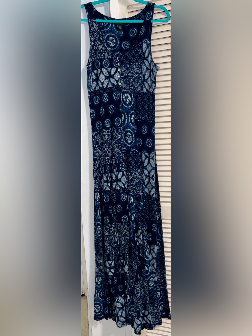 Ralph Lauren Indigo Patchwork blue & white Maxi Dress, size S
